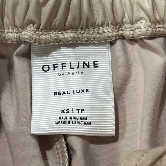 OFFLINE By Aerie Pants Womens XS Real Luxe Beige Wide Leg Pockets Faux Leather - Picture 3 of 6